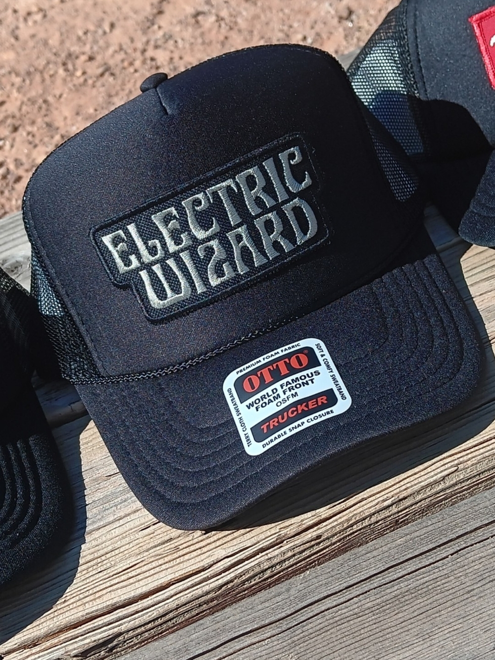 OTTO Black Mesh Trucker Hat with Raised 'Electric Wizard' Patch
